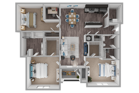 Floor plan for 3 beds, 2 baths, 1817 sqft